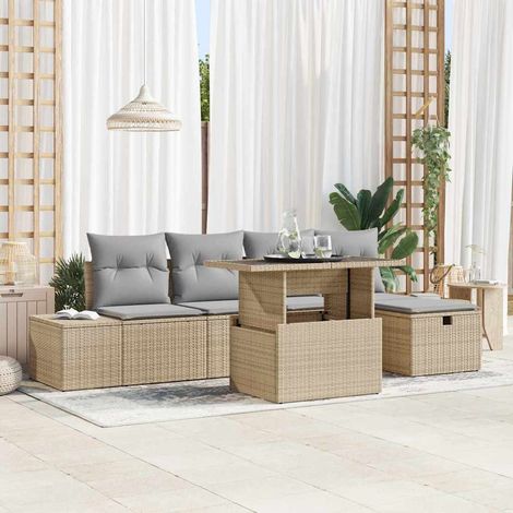 Garten-Sofa-Set 6 pcs Beige Poly-Rattan