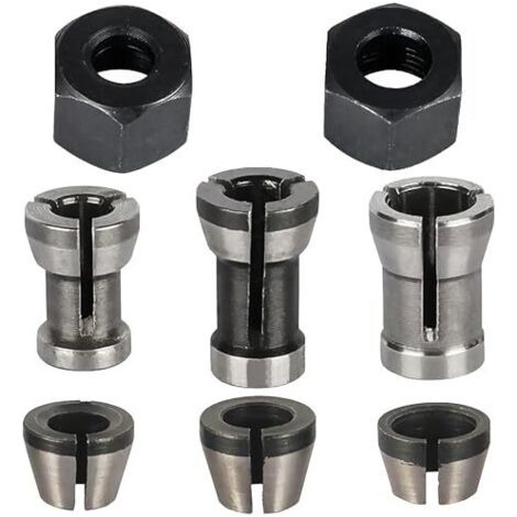 Jeu de 8 pinces de serrage, accessoires pour défonceuse, 6 adaptateurs de serrage (6 mm, 6,35 mm, 8 mm) + 2 écrous pour machine à graver (1/5)