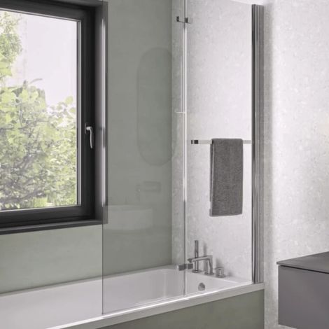 Mampara de bañera elevable y abatible 110x150 cm KINEDO Columba 2 hojas reversibles con toallero cromado (1/4)