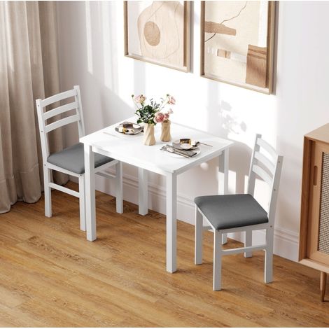 MEUBLIV Conjunto de comedor 3 piezas blanco con 2 sillas tapizadas ahorra espacio (1/5)