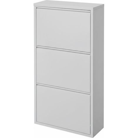 Scarpiera Slim In Metallo 3 Ante A Ribalta Ultra Sottile Salvaspazio Mobile Portascarpe Moderno Ingresso Camera Corridoio 104 x 50 x 15 Cm Colore Grigio