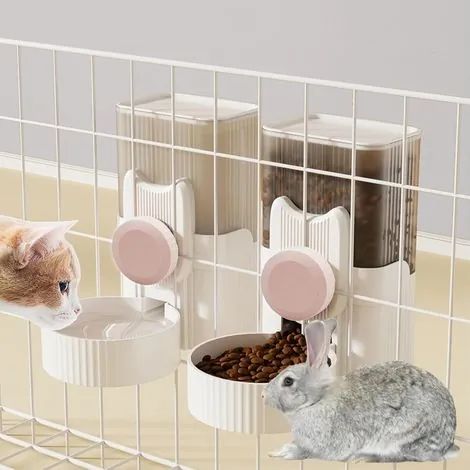 Distributeur automatique de nourriture et d'eau à gravité pour lapins, chinchillas, cochons d'Inde, hérissons, furets et chatons (rose) (1/3)
