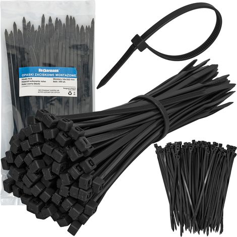 Bridas para cables Heckermann 3,6 x 300 mm, 100 unidades - Negras (1/5)