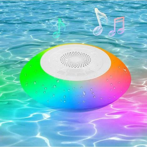 Enceinte de piscine USB, Bluetooth avec lumière, haut-parleur flottant, étanche IP67, son stéréo et couplage stéréo, boîte à musique portable (blanc)
