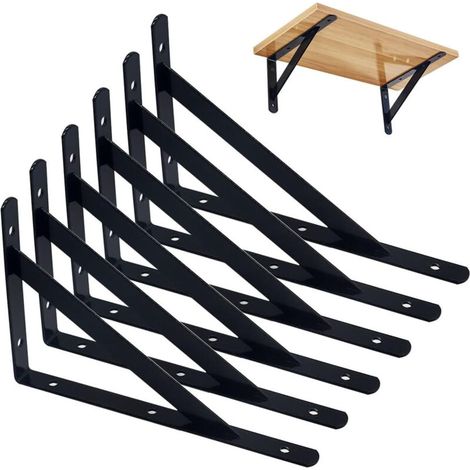 Paquet de 6 supports muraux, trépied robuste, equerre etagere murale,support d'étagère à 90 degrés, 200 x 120 mm (noir) (1/5)