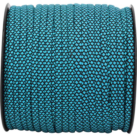Corde de sauvetage en paracorde de 50 m, 4 mm d'épaisseur, 7 brins, 7 brins, pour tente, camping, bracelet et autres activités de plein air. Bleu et noir. (1/5)