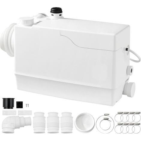 VEVOR Broyeur WC 800 W 200 L/min Levage 10 m Pompe de Relevage Eaux Usees, pour Cuisine, Sous-sol, Salle de Douche, Buanderie, Raccord Laterale Toilettes, 4 Entrees, Evacuation Quotidienne Simultanee (1/5)