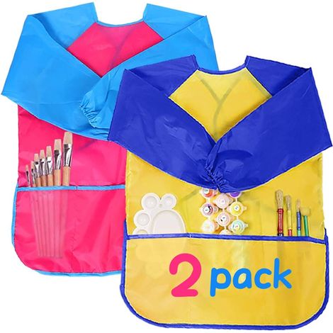 Tablier Enfant, Blouse Peinture Enfant Tablier Manche Longue Enfant Tablier de Peinture Imperméable, 3 Poches Tablier Peinture Enfant Bebe Ecole pour Enfants 2-8 ans (1/5)