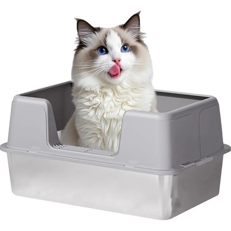 Lettiera per gatti in acciaio inox, 50x35x21 cm, 1980 grammi, adatta a gatti di taglia grande, facile da pulire.
