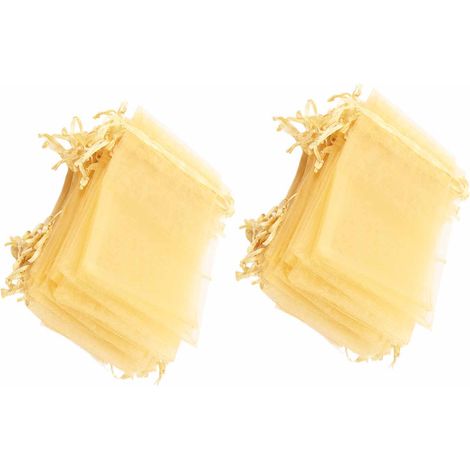 Lot de 100 sachets en organza, 10x15cm, sachets cadeaux transparents à cordon, pochettes à bijoux portables en filet, pochettes à bijoux de mariage en or à cordon. (1/5)