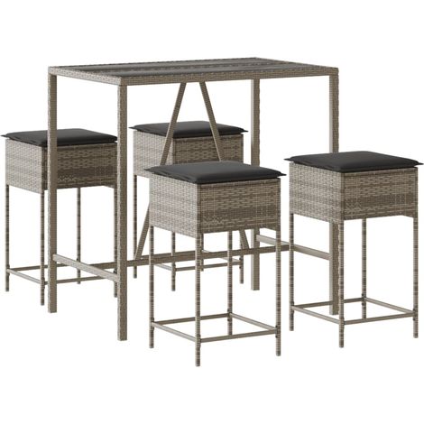 Maison Exclusive - Set Bar da Giardino 5 pz con Cuscini in Polyrattan Grigio (1/5)