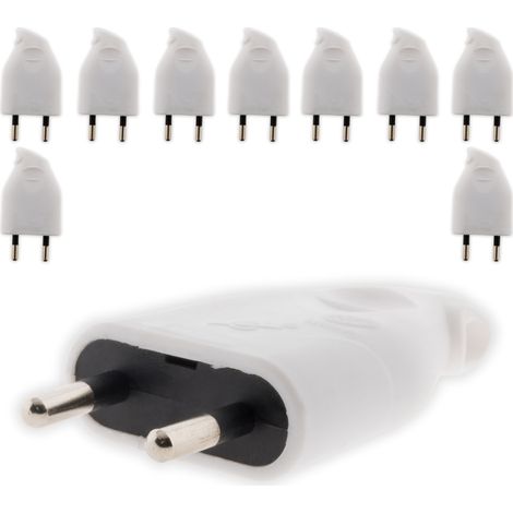 Lot de 10 fiches mâles 2P 6A latérales - blanc - Zenitech