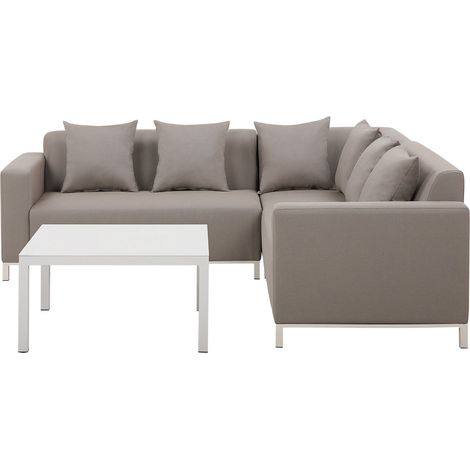 Garden Corner Sofa with Table 5 Seater BELIZE Left Hand Modular Beige