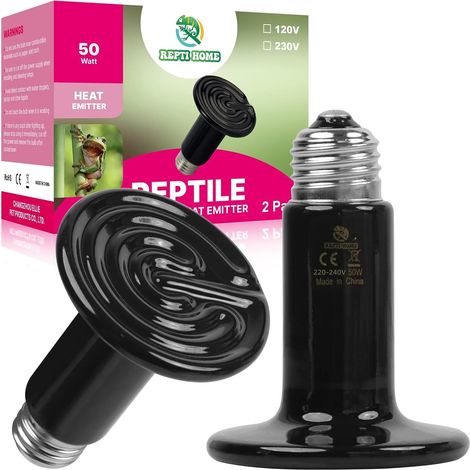 DOLASO Keramik-Heizlampe, 50 W, 2 Packungen Glühbirnen für Reptilien, Keramik-Heizung für Amphibien, Brutapparat für Haustiere, Hühner, Hunde, Katzen (1/5)