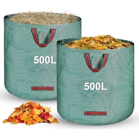 2 x 500L Sac Jardin Dechets Verts,Sac Vegetaux Jardin avec Poignées,Pliables et Réutilisables,Adapté aux Mauvaises Herbes, aux Feuilles et aux Déchets (1/5)