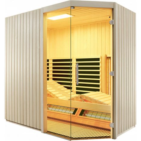 Infraworld Infrarotkabine TrioSol Sera Tanne Flächenheizung/ABC-Strahler/Salzverdampfer 214x128 cm Einstieg LINKS (1/5)
