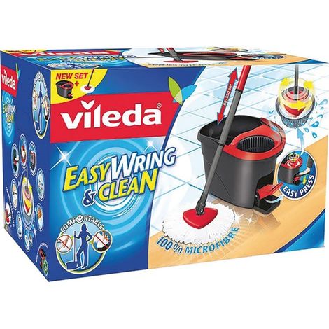 Vileda – Kit de nettoyage Easy Wring and Clean – Serpillière microfibre 100% recyclée – Seau à pédale 6L – Longueur perche 125 cm (1/10)