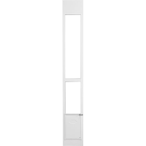 Porte pour chien pour porte coulissante en verre, hauteur réglable 75 7/8"-80 11/16", cadre en aluminium, vitre trempée, rabat à charnière et verrou, pour petits chiens. (1/5)