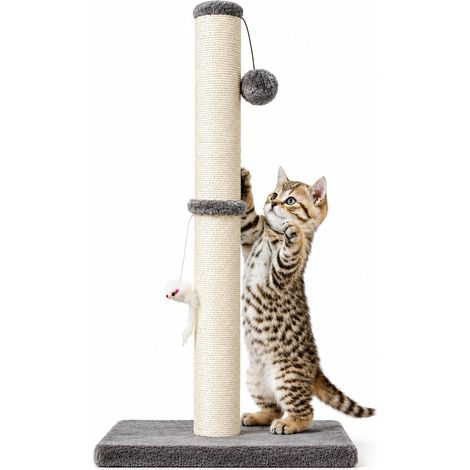 Arbre à chat de 81,3 cm de haut avec boule de suspension, arbre à chat durable pour intérieur avec corde en sisal (gris) (1/5)