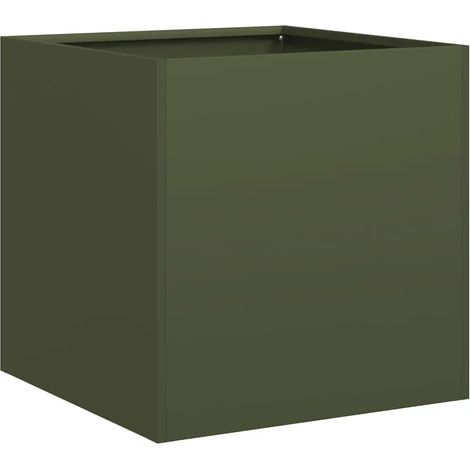 Jardinière moderne pour jardin balcon 40 x 40 x 40 cm avec fond ouvert élégante en acier laminé à froid vert olive (1/5)