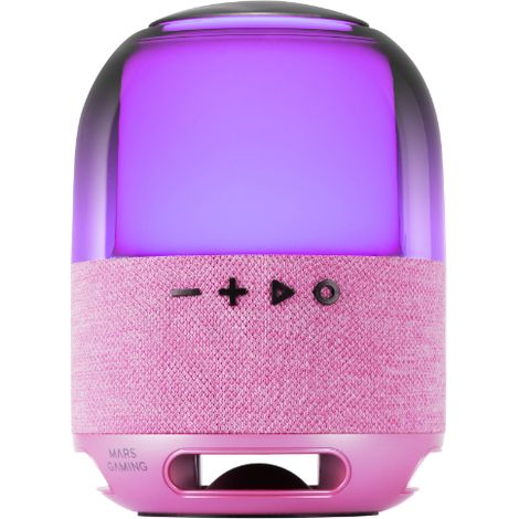 Mars Gaming MS-Flow, Altavoz Portátil Bluetooth 15W, Iluminación Orbilight RGB 360°, Sonido Potente con Driver DeepBass 57mm, Altavoz Gaming Compacto con Bluetooth 5.3 y MicroSD, Rosa