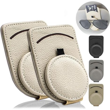 Porta occhiali da sole per aletta parasole, porta occhiali da sole magnetico per accessori auto, porta occhiali da sole in pelle, clip per occhiali da sole per aletta parasole (per occhiali e carte) – (1/3)
