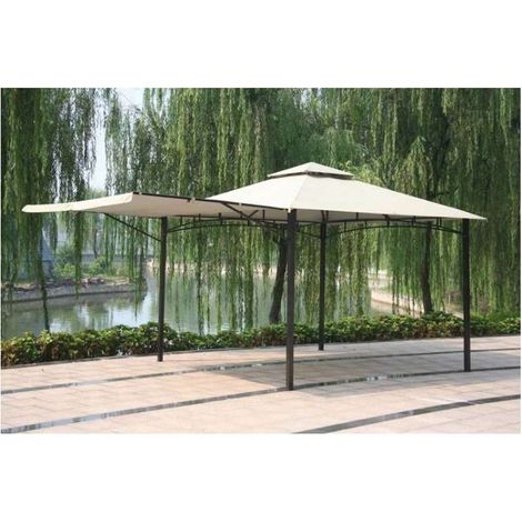 Gazebo da Giardino 3x3 m in Metallo Antracite Copertura Ecru Antivento con Veranda Laterale - Domo Mea