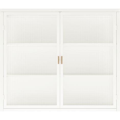 Armadio pensile 2 ante a 3 livelli, 70 x 23 x 60 cm, metallo e vetro temprato bianco OKWISH (1/5)