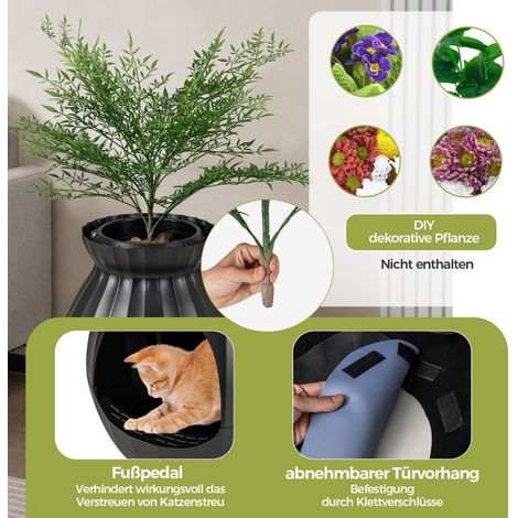Intelligente Katzentoilette mit Geruchsbeseitigung, 63 l, Schwarz