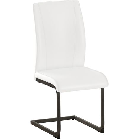 Set di 2 sedie da pranzo in ecopelle bianca con gambe in metallo nero, design ergonomico (1/5)
