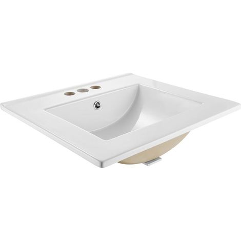510x465 mm Vasque Semi-Encastrée Rectangulaire Salle de Bain Céramique Blanche avec Trop-Plein et 3 Trous Robinet (1/5)