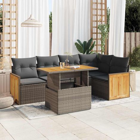 vidaXL Set sofás jardín y cojines 6 pzas ratán sintético acacia gris (1/5)