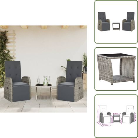 Cuscini da giardino - vidaXL Set da Pranzo da Giardino 3 pz con Cuscini in Polyrattan Grigio - Arredamento da esterno