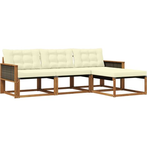 Set di divani da esterno con cuscino 4 pz  Salotto da Giardino Naturale e Crema (1/5)