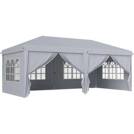 Tonnelle barnum pliable pop-up 6x3x2,7 m avec 4 côtés amovibles, 4 fenêtres, sac de transport, gris clair (1/5)