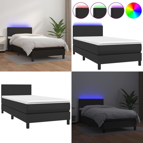 Sommier à lattes de lit avec matelas et LED Noir 90x200 cm - Lit Tapissier - Lit Avec Led - Lit Design - Sommier Avec Rangement - Matelas À Ressorts Ensachés - Home & Living (1/5)