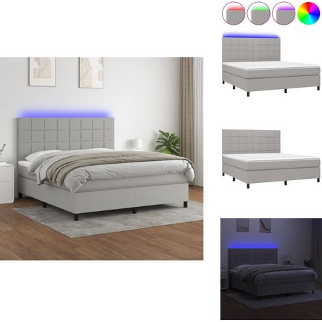 Sommier à lattes de lit et matelas et LED Gris clair 160x200 cm - Lit Plateforme - Lit Design - Lit Moderne - Lit Avec Rangement - Tête De Lit Ajustable (1/5)
