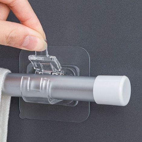 Support Pour Rideau Sans Perçage - Support Auto-Adhésif Réglable Pour Tube de Rideau ou Serviette - ABS + Ressort - 8 Pièces (1/5)