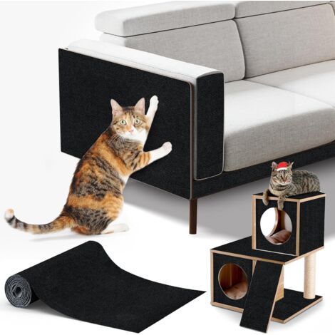 Tapis griffoir collant pour chat noir 30 cm x 60 cm 1 canapé protège chat anti-griffes planche à gratter pour chat canapé