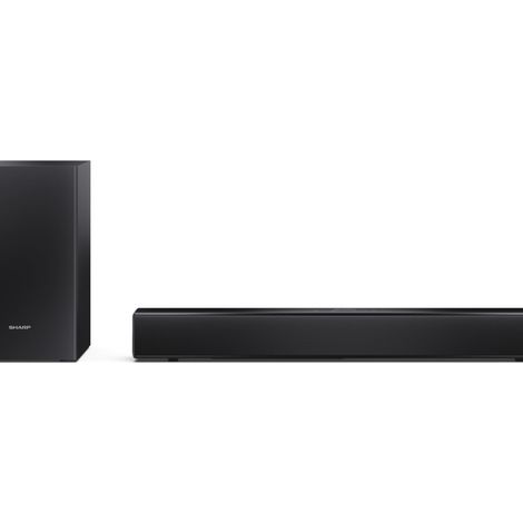 Sharp HT-SBW121 Soundbar 2.1 Slim mit kabellosem Subwoofer, Bluetooth 5.3, HDMI ARC/CEC, 240W, Optisch, AUX, USB, 55 cm, Schwarz