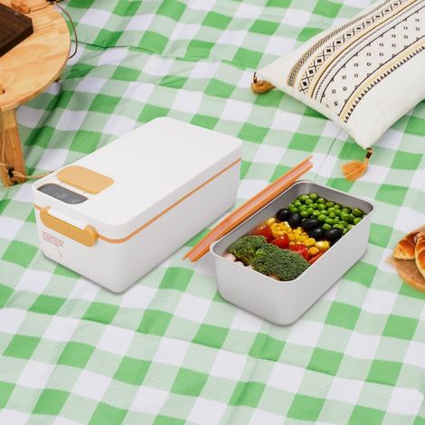 Boîte à lunch isotherme électrique, boîte à lunch chauffable, 40W, avec affichage LED, boîte à lunch à temps de chauffage réglable, Camping familial, 23 12,5 9,5 cm (orange) (1/5)