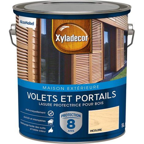 Lasure Protectrice pour Bois Extérieur - Volets, Portails, Portes, Fenêtres - Couleur : Satin Incolore - Quantité : 5L - 5324251 (1/5)