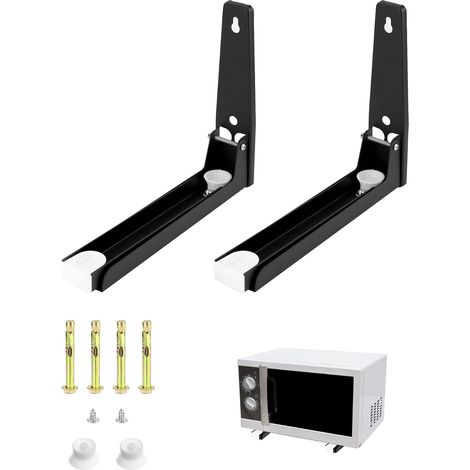 2 pièces support mural pour micro ondes, avec bras télescopiques 230-400mm, noir, pour la plupart des fours à micro-ondes, y compris le matériel de montage (1/5)