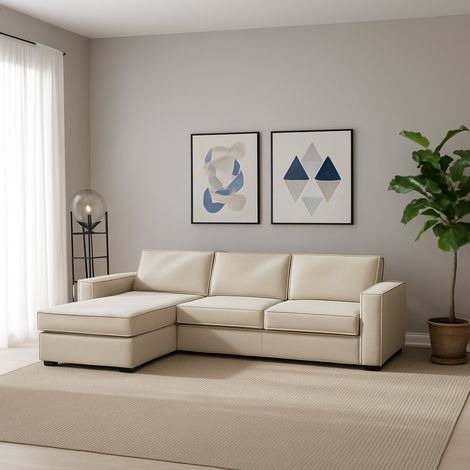 Talamo Italia Sofá fijo Grazia, Sofá de esquina, 100% Made in Italy, Sofá Salón con, península de contenedores Izquierda, con reposabrazos estándar, Cm 280x95h90, Beige, con embalaje reforzado (1/5)