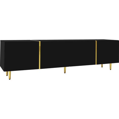 Conjunto de mueble TV y mesa de centro negro brillo con detalles dorados en MDF MODENUIT (1/5)