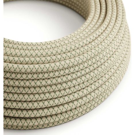 Creative-Cables, Cavo elettrico rivestito in tessuto 2 x 0,75 mm², Verde Timo e Beige RD62, 50 m, Rotondo, Cotone e lino