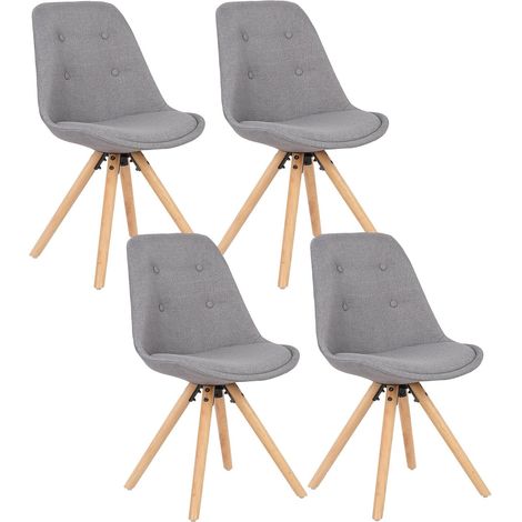 WOLTU 4X Silla de Comedor Nórdica Asiento de Lino Estilo Vintage Pata de Madera Maciza con Respaldo Silla Diseño Moderno Gris (1/5)