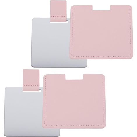 Miroir de maquillage en inox avec revêtement en cuir PU, Lot 2 miroirs de poche pour femmes, accessoire de maquillage compact en métal rose (1/5)