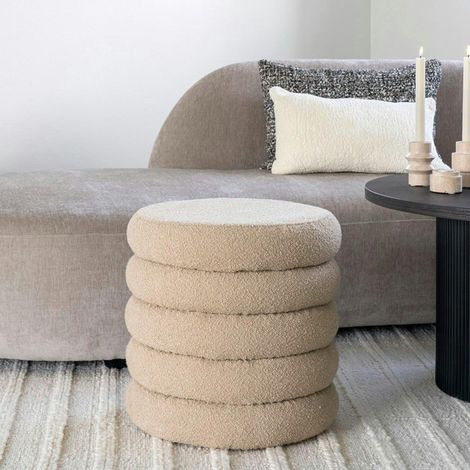 Pouf avec rangement, tissu bouclette beige BRUGES (1/3)