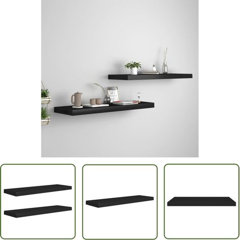 The Living Store Étagères murales flottantes 2 pcs noir 80x23,5x3,8 cm MDF - Étagères Murales - Étagères Flottantes - Décoration Murale - Rangement Mural - Meubles Noirs (1/5)